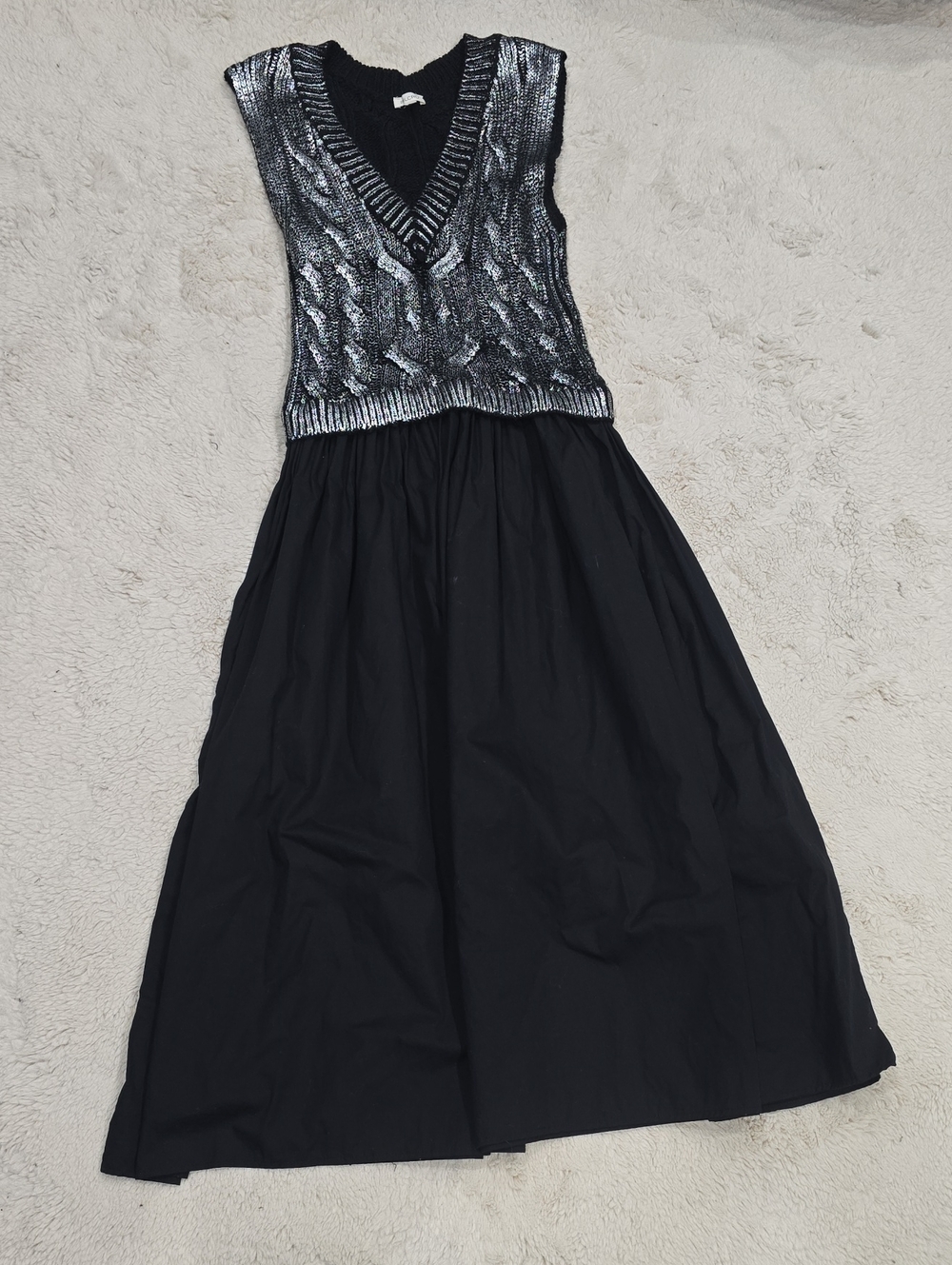 Pilcro Black Maxi Dress with Silver Knit Bodice